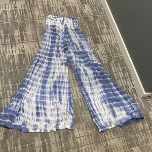 Blue and White Tie-Dye Wide-Leg Pants